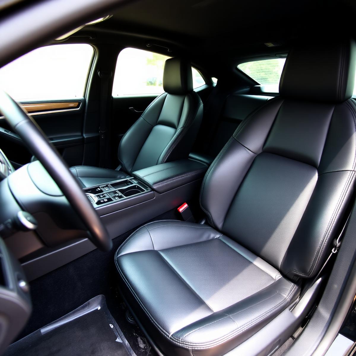 Spotless conditioned black leather car interior after a deep clean