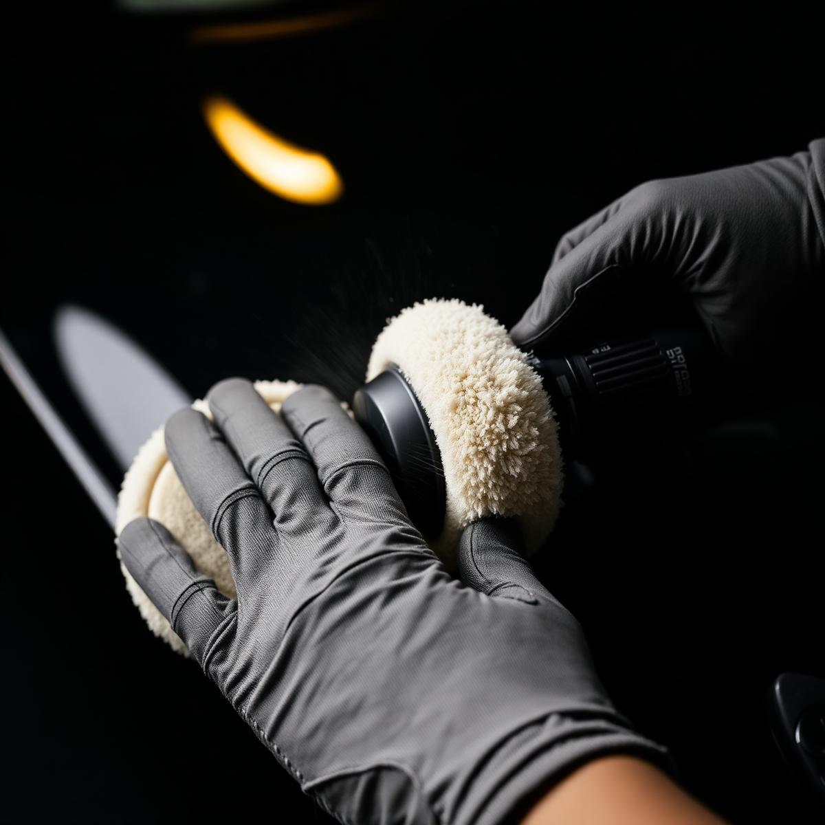 Detailer machine polishing black paint to a mirror finish
